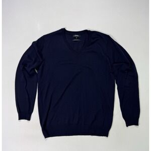 Nicole Farhi Men Large Blue V-Neck Merino Wool Sweater Lightweight Italy